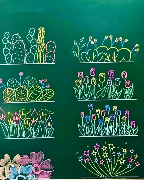 Chalk Doodles, School Chalkboard Art, Attendance Register, Summer Chalkboard, Chalk Markers Art, Crafts Butterfly, Chalkboard Flowers, Painted Window Art, Chalkboard Art Quotes