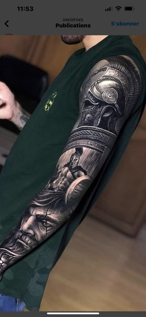 Left Arm Tattoo Men Full Sleeves, Full Sleeve Cover Up Tattoos For Guys, Spartan Leg Sleeve, Roman Leg Tattoo, Spartan Leg Tattoo, Gladiator Sleeve Tattoo, Fighter Tattoo Men, Roman Tattoo Sleeve, Left Arm Tattoo Men