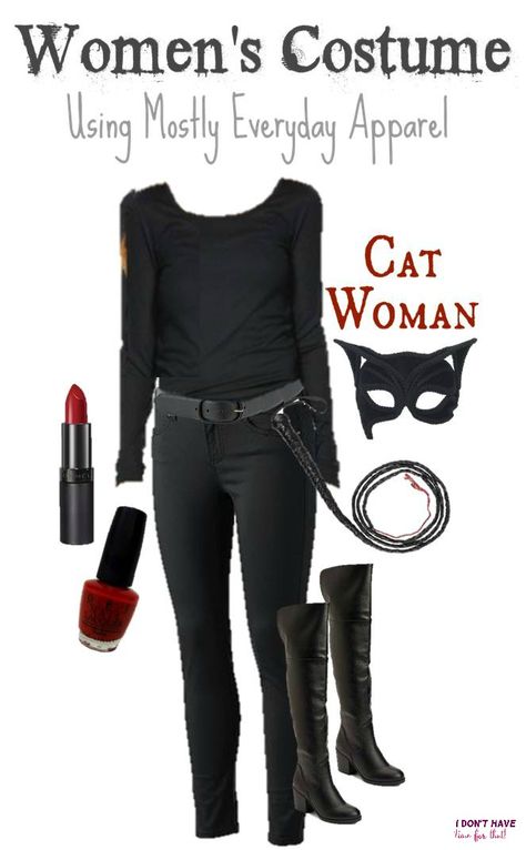 This might be the easiest Cat Women Halloween costume you ever put together! Diy Dc Costumes For Women, Superhero Diy Costume Women, Diy Catwoman Costume Woman, Easy Cat Woman Costume, Easy Catwoman Costume, Women Superhero Costumes Diy, Superhero Costume Ideas For Women, Diy Cat Women Costumes, Diy Super Hero Costumes For Women