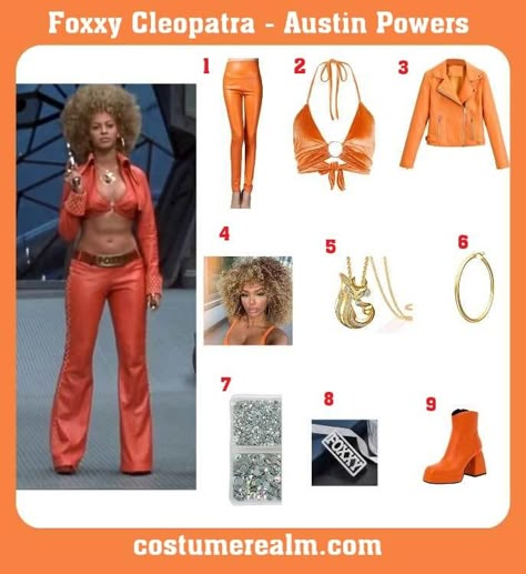 Foxxy Cleopatra Halloween Costume, Austin Powers And Foxy Cleopatra, Foxxy Cleopatra Beyonce, Foxxy Cleopatra Outfits, Foxy Cleopatra Outfit, Foxy Cleopatra Halloween Costume, Foxy Brown Costume, Foxxy Cleopatra, Orange Halloween Costume