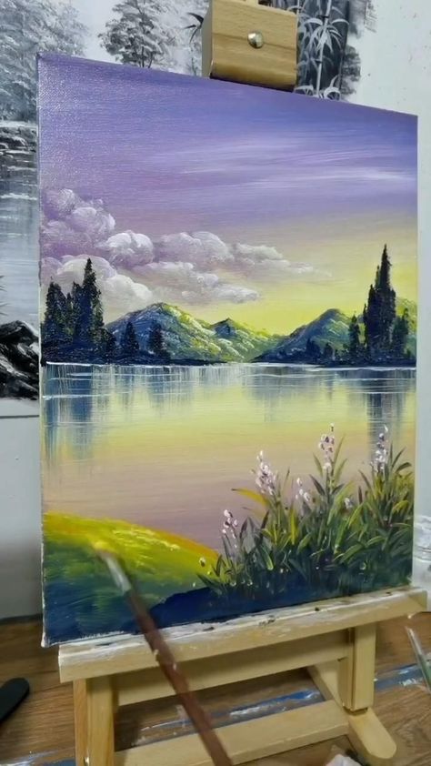 Pin on Acrylic Painting Sky Art Painting, Landscape Painting Tutorial, Canvas Painting Tutorials, Landscape Paintings Acrylic, Canvas Painting Landscape, Abstract Art Painting Diy, Canvas Painting Designs, Landscape Art Painting, Painting Art Lesson