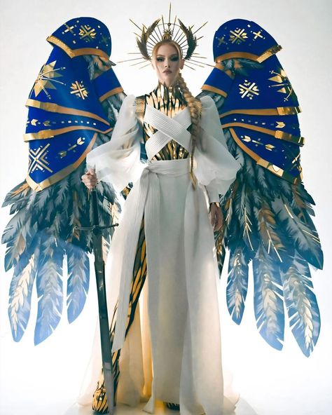 Ukraine to battle Russia for Miss Universe 2023 title Miss Ukraine, Warrior Of Light, Ukrainian Flag, Archangel Michael, Miss Universe, Puffy Sleeves, Beauty Pageant, Halloween Dress, Handmade Clothes