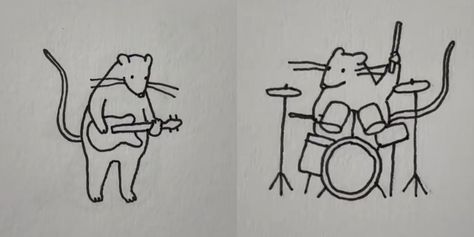 Rat Dancing Drawing, Animal Dancing Illustration, Cat Playing Drums Drawing, Rats In A Band, Drumming Tattoos, Rat On A Skateboard, Percussion Tattoo, Rat Playing Guitar, Rat Art Illustration