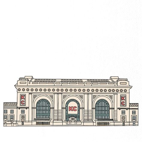 Kansas City Poster, Kansas Landmarks, Union Station Kansas City, Kansas City Union Station, Illustrator Poster, Kansas City Skyline, Kansas City Art, City Artwork, Kansas City Chiefs Football