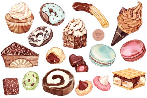 Pie Macarons, Wipped Cream, Food Illust, Desserts Drawing, Anime Cake, Dessert Illustration, 귀여운 음식 그림, Foodie Art, Food Sketch