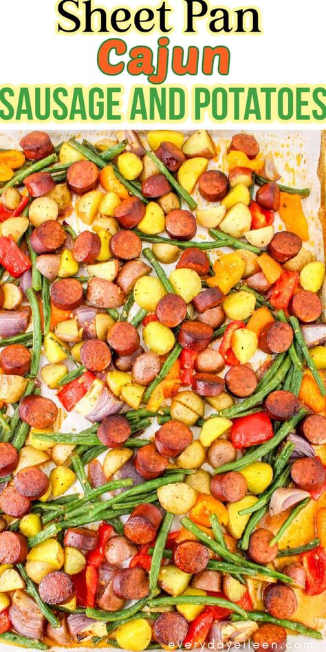 Sheet Pan Cajun Sausage and Potatoes is a quick and easy dinner recipe that takes just a few minutes to prepare and the results are so delicious.Sausages are paired with potatoes and vegetables for a simple sheet pan dinner. An easy weeknight meal that is ready in no time. Cajun Sheet Pan Dinner, Quick And Easy Dinner Recipes Sausage, Cajun Sausage Sheet Pan Dinner, Cajun Sausage And Potatoes, Sheet Pan Smoked Sausage And Potatoes, Sheet Pan Sausage And Peppers, Sheet Pan Sausage And Potatoes, Sausage Sheet Pan, Sheet Pan Sausage Potatoes Green Beans