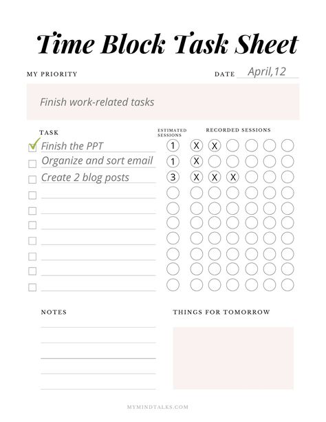 Learn what the Pomodoro Technique is & download a free Time Block Task Sheet to use together! Increase your productivity today. Time Blocking Printable, Pomodoro Technique, Good Time Management, Spiritual Journals, Time Blocking, Done With You, Write It Down, Time Management Tips, Templates Printable Free