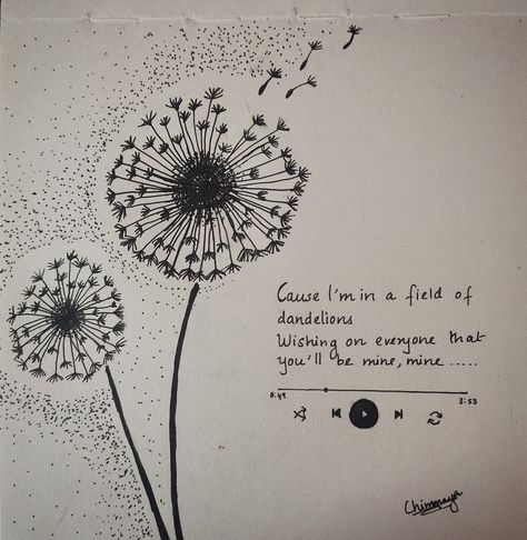 Small Drawing With Quotes, Innovative Drawing Ideas, Drawing With Quotes Feelings, Songs Doodle, Lyrics Drawing Ideas, Dandelions Aesthetic, Lyric Drawings, Tears Art, Journal Inspiration Writing