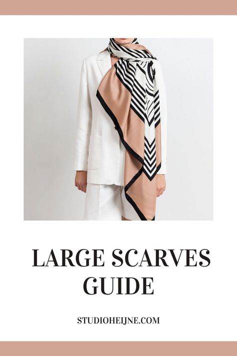 Large Rectangular Scarf Tying, How To Wear A Large Silk Scarf, Tie Large Square Scarf, How To Wear Large Square Scarf, Big Silk Scarf Outfit, How To Tie A Large Square Scarf, Large Silk Scarf Outfit, Big Scarf How To Wear A, How To Wear Big Scarves