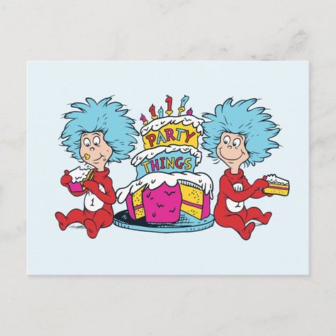 Dr. Seuss Cat in the Hat | Thing 1 Thing 2 | Enjoy eating cake at Party Things with Thing 1 and Thing 2! Thing 1 Thing 2 Party, Thing One And Thing Two, Thing One Thing Two, Dr Seuss Theme, Thing 1 And Thing 2, Thing One, Party Things, Dr Suess, Cat In The Hat