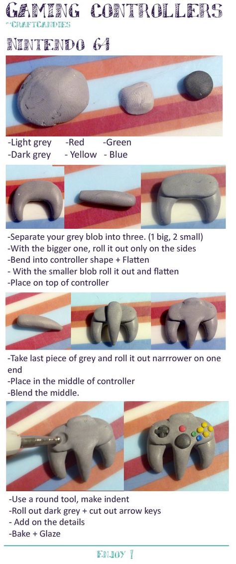 Polymer Clay : Nintendo 64 Controller Tutorial by CraftCandies on DeviantArt Clay Nintendo, Diy Nintendo, Nerdy Diy, N64 Controller, Mario Crafts, Bubble Popping, Gamecube Controller, Bubble Games, Bubble Shooter