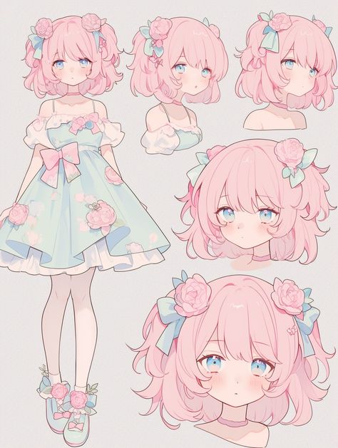 Dreamy Pose Reference, Pink Haired Character Design, Half Up Half Down Hair Drawing, Vtuber Hair Ideas, Child Art Reference, Cute Anime Hair, Vtuber Character Design, Hatsune Miku Design, Vtuber Hair