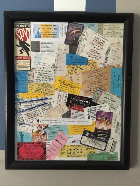 Collage I made of all my son's ticket stubs Ticket Collage, Ticket Display, Future Aesthetic, Bedroom 2024, Memory Boxes, Ticket Stubs, Concert Tickets, September 2024, Travel Items