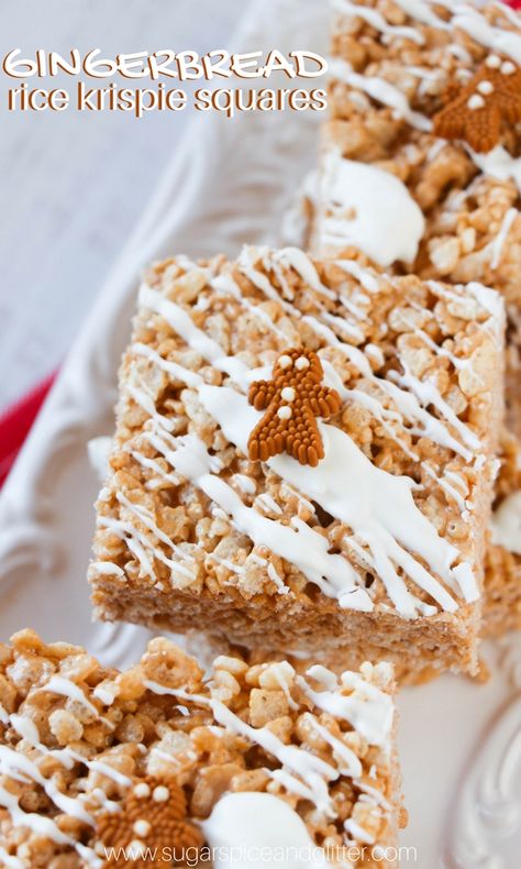 Rice Krispie Squares Christmas, Gingerbread Rice Krispie Treats, Rice Krispie Recipes Christmas, Christmas Rice Crispies, Gingerbread Rice Crispy Treats, Holiday Rice Crispy Treats Christmas, Rice Crispy Squares Christmas, Christmas Bake Sale Treats, Rice Krispie Gingerbread House