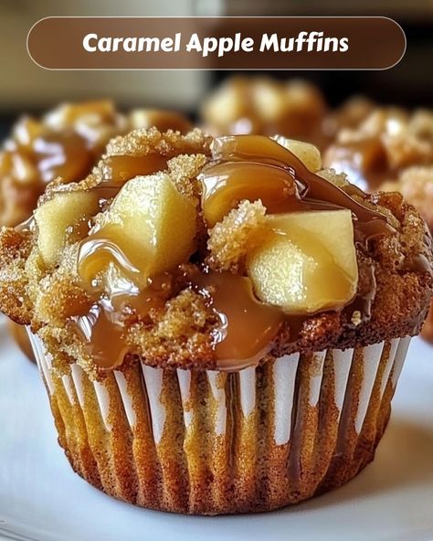 Luscious Caramel Apple Muffins 🍏🍮 These moist and tender Caramel Apple Muffins are packed with fresh apple chunks and topped with a rich caramel drizzle, making them a perfect autumn treat! Ingredients: For the Muffins: - 1 ½ cups all-purpose flour - 1 teaspoon baking powder - ½ teaspoon baking soda - ½ teaspoon ground cinnamon - ¼ teaspoon salt - ½ cup unsalted butter, softened - ½ cup granulated sugar - ½ cup brown sugar - 2 large eggs - 1 teaspoon vanilla extract - ½ cup sour cream - 1 ... Baking With Fresh Apples, Apple Muffins With Fresh Apples, Pound Cake Muffins, Caramel Apple Muffins, Apple Cinnamon Muffins Recipe, Caramel Pound Cake, Sour Cream Muffins, Caramel Apple Cookies, Bakery Art