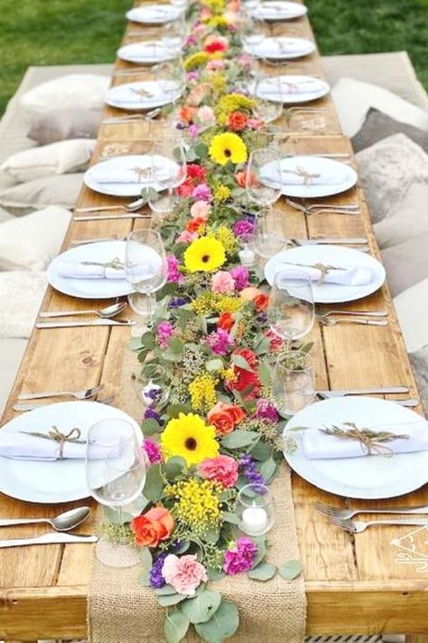 Swoon over this fabulous Spring boho dinner party! Love the table settings and floral decorations! See more party ideas and share yours at CatchMyParty.com  #catchmyparty #partyideas #bohoparty #teepees #spring #gardendinnerparty Sequin Table Runner Wedding, Gold Sequin Table Runner, Wedding Runner, Wedding Backyard Reception, Deco Champetre, Sequin Table Runner, Sequin Table, Unique Wedding Decor, Outdoor Dinner