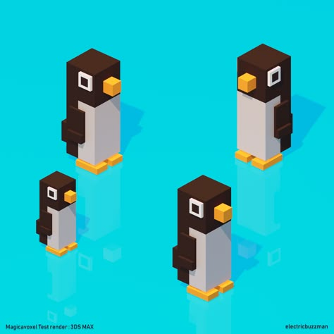 Penguins #3dsmax 3D #voxel Minecraft Penguin Statue, Isometric Character, Minecraft Animals, Isometric Building, Themes For Mobile, Minecraft Theme, 3d Pixel, Lego Craft, Minecraft Inspo