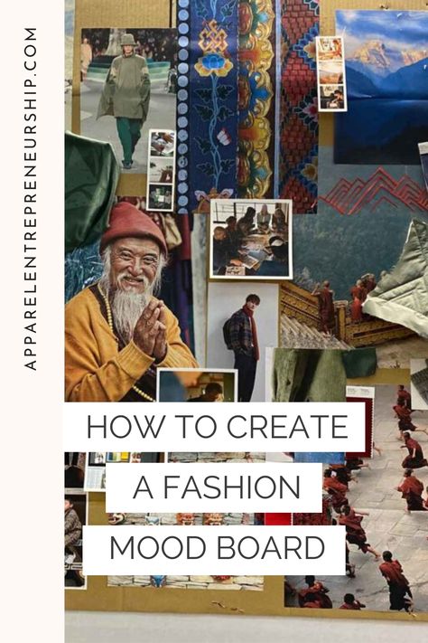 Traditionally fashion mood boards were made in physical format, with magazine tear-outs, pictures, and swatches pinned on a foam board, but today you can create them to suit your working style and brand needs.  In this post, you will get actionable mood board tips so you can go and create yours asap.  #moodboard #fashionmoodboard #fashionsketches #fashioninspiration #fashionbrand #fashiondesgin #createmoodboard Client Mood Board Fashion, Mens Fashion Moodboard, Fashion Style Moodboard, How To Create Mood Boards Fashion, Fashion Styling Portfolio Mood Boards, How To Create A Clothing Brand, How To Create Mood Boards, Fashion Design Inspiration Board Ideas, How To Create A Mood Board