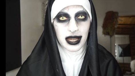 The Nun Makeup Tutorial, Scary Nun Costume, Nun Makeup Halloween, Scary Nun Makeup, The Nun, Conjuring Nun, Nun Halloween, Nun Costume, Black Face Paint