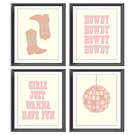 Preppy Decorations, Cowgirl Bedroom Decor, Hot Pink Room Decor, Pink Cowgirl Aesthetic, Cowgirl Decorations, Hot Pink Room, Disco Ball Poster, Cowgirl Bedroom, Hot Pink Walls