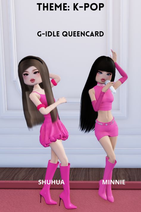 theme: k-pop g-idle queencard shuhua and minnie K Pop Outfits Dress To Impress, K Pop Dress To Impress, Kpop Dress To Impress, Duo Dress, Kpop Dress, Dti Hacks, Pop Outfits, Dti Fits, Dti Outfits