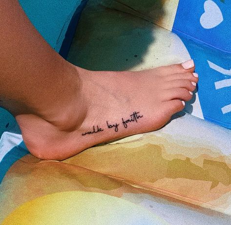 Let Them Foot Tattoo, Keep Walking Tattoo, Walk In Love Tattoo, He Walks With Me Foot Tattoo, Christian Foot Tattoos For Women, Be Where Your Feet Are Tattoo, Feet Tattoos For Women Quotes, Side Of Foot Tattoos For Women, He Walks With Me Tattoo