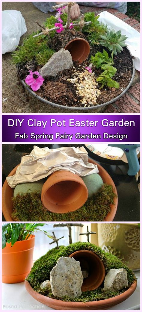 DIY Clay Pot Easter Garden Tutorial Easter Garden Ideas Kids, Easter Garden Crafts For Kids, Easter Garden Ideas, Mini Easter Garden, Easter Garden Craft, Diy Resurrection Garden, Easter Terra Cotta Pot Crafts, Easter Resurrection Garden, Resurrection Garden Diy