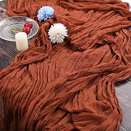 Brown Table Decor, Bridal Shower Table Decorations, Boho Tablecloth, Cheesecloth Table Runner, Rustic Tablecloths, Wedding Party Table Decorations, Boho Table Runner, Indoor Wedding Receptions, Long Table Runner