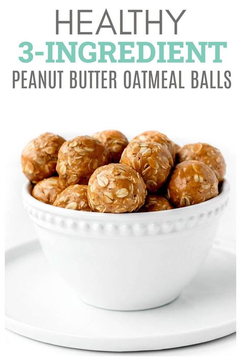 These 3-ingredient Peanut Butter Oatmeal Balls are a delicious no-bake snack or treat! Made with oats, peanut butter and honey, they're super easy, healthy and a great make-ahead option! {Gluten-free, dairy-free & vegetarian} Oatmeal Balls No Bake, Peanut Butter Honey Oatmeal, Peanut Butter Oatmeal Balls, Honey Snacks, Oats Peanut Butter, Oatmeal Balls, Peanut Butter And Honey, Healthy Oatmeal Recipes, Peanut Butter Oats