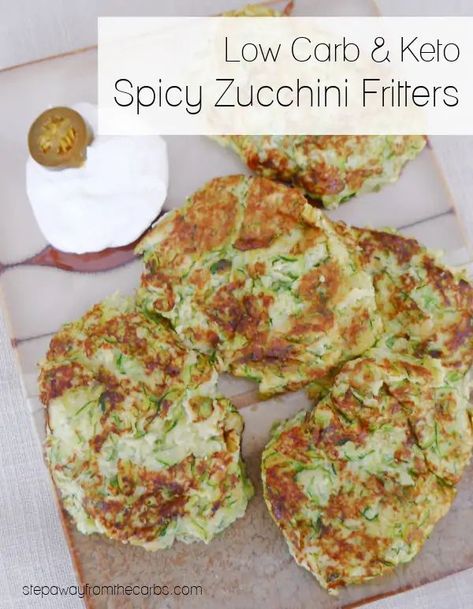 These spicy zucchini fritters are low carb, gluten free, and keto friendly! Enjoy them as a side dish or vegetarian appetizer! Low Carb Side Dish Recipes, Carb Side Dishes, Spicy Zucchini, Low Carb Side Dish, Low Carb Side, Vegetarian Appetizer, Carb Sides, Low Carb Cocktails, Keto Easy