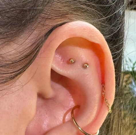 Double Flat Ear Piercing, 3 Lobes And Conch, Stacked Third Lobe Piercing, Sideburn Piercing, Vertical Stacked Lobe Ear Piercings, Stacked Flat Piercing, Two Lobes And Conch, Double Flat Piercing, Double Conch Piercing