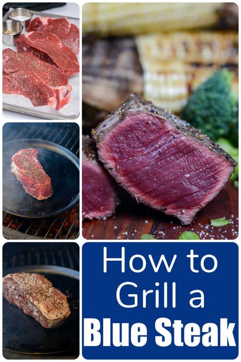 Learn how to make a blue steak. It is a super easy ultra-rare recipe that is unique. Start with the highest quality cut of beef that you can and you'll have this ready in just a few minutes. via @kitchen laughter Blue Cheese Sauce For Steak Filet Mignon, Grilled Ribeye Steak With Onion Blue Cheese Sauce, Blue Rare Steak, Blue Steak, Medium Rare Steak Temp, Perfect Medium Rare Steak, Steak Temperature, Medium Rare Steak, Rare Steak