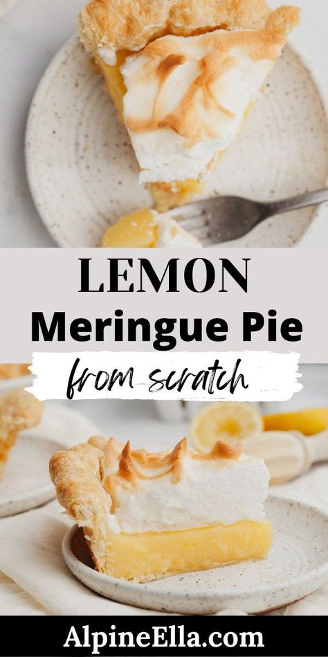 This tart lemon curd filling is baked in a homemade all butter pie crust and is topped with a fluffy toasted Italian meringue topping. This delicious pie is completely made from scratch! Lemon Curd Meringue Pie, Lemon Curd Pie, Tart Lemon Curd, Thanksgiving Recipes Side Dishes Veggies, Butter Pie Crust, Toasted Meringue, Meringue Topping, Celebration Desserts, All Butter Pie Crust