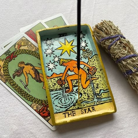 Ceramic Tarot Cards, Polymer Clay Incense Burner, Tarot Card Pottery, Handmade Tarot Cards, Tarot Pottery, Clay Tarot Card, Clay Incense Burner, The Star Tarot Card, Star Tarot Card