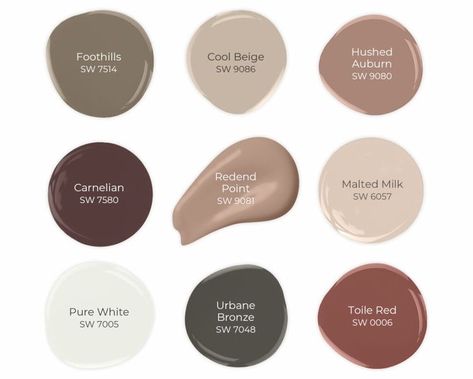 Redend Point Coordinating Colors, Sw Velvety Chestnut, Redend Point, Paint 2024, Paint Color Inspiration, House Color Palettes, 2023 Color, Paint Color Schemes, Sherwin Williams Paint Colors