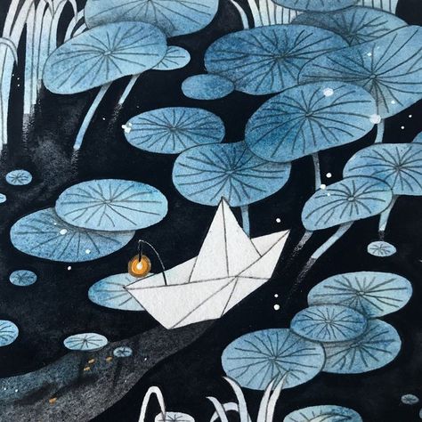 No Bad Days, Japon Illustration, Paper Boat, Art Japonais, Art Et Illustration, 판타지 아트, Pics Art, Lily Pads, Painting Inspiration