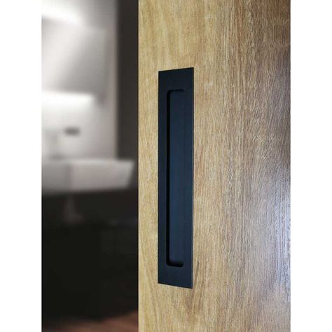 Milos - flush pull handles in matte black finish (each) Matte Black Door Handles, Door Handles Black, Pocket Door Handles, Cavity Sliding Doors, Sliding Door Window Treatments, Black Door Knobs, Basement Doors, Doors Handles, Wardrobe Interior