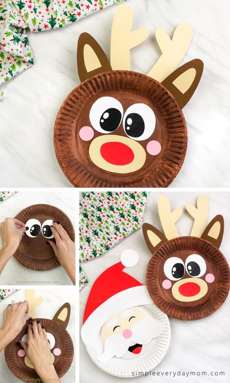 Paperplate Christmas Crafts Kids, Paper Plate Crafts For Christmas, Elf Paper Plate Craft, Paper Plate Elf Craft For Kids, Santa Clause Craft For Toddlers, Christmas Craft Paper Plate, Kindergarten Santa Craft, Santa Claus Arts And Crafts For Kids, Santa Paper Plate Craft