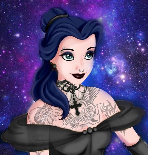 Goth Belle @Sylvia Stone Emo Disney Characters, Emo Disney Princess, Punk Disney Characters, Gothic Disney, Disney Gone Bad, Emo Disney, Punk Disney Princess, Evvi Art, Goth Disney Princesses