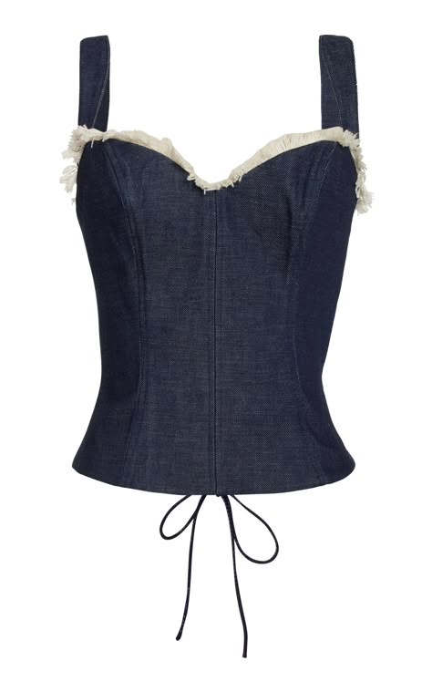 Denim Bustier, Outfit Work, Bustier Top, Virtual Closet, The Medium, Ruffle Top, Kpop Outfits, Moda Operandi, Denim Fashion