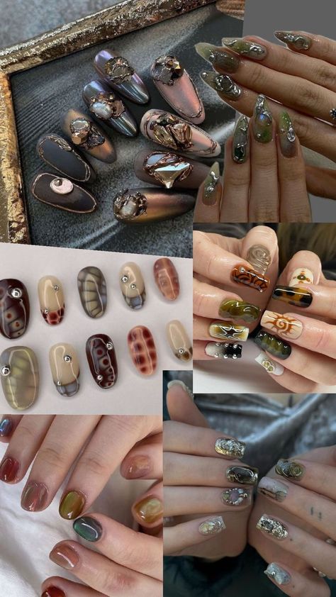 earthy, iridescent, gem stones, geology, nail art, nail design, jelly style Gem Stone Nails, Earthy Nails Designs, Earthy Nails, Stone Nails, Gem Stones, Nails Designs, Gem Stone, Geology, Nail Design