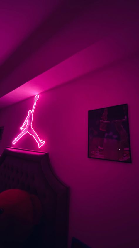 Jordan neon x Jordan whit Air jordan 1 Streamer Background, Jordan High Heels, Jordan Wall, Jordan Rose, Pink Led Lights, Pink Jordans, Room Things, Room Aesthetic, Taylor S