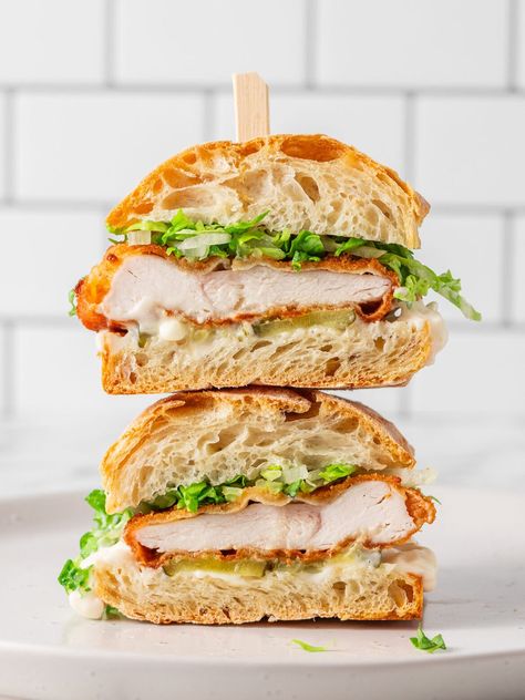 Crispy Chicken Schnitzel Sandwich - The Scranline Crispy Chicken Schnitzel, Schnitzel Sandwich, Ciabatta Rolls, Crispy Chicken Sandwiches, Easy Dinner Options, Creamy Dill Sauce, Chewy Bread, Chicken Schnitzel, Picnic Lunch