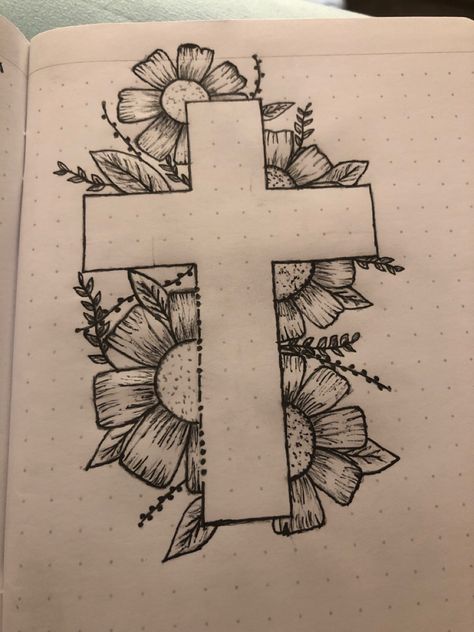 Godly Drawings Ideas, Easy Biblical Drawings, Cross Drawings With Flowers, Cross Canvas Paintings Easy, Aesthetic Cross Drawing, Cross Sketches Pencil, Western Art Drawings Simple, Cool Cross Drawings, Catholic Drawings Easy