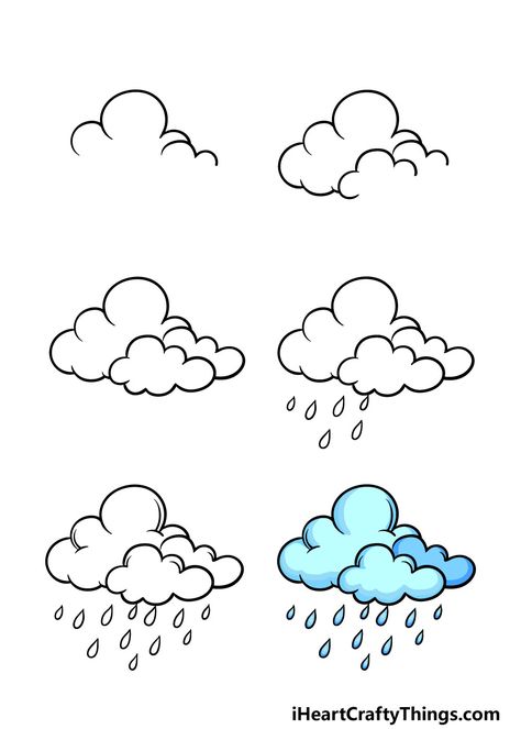 Rain Drawing - How To Draw Rain Step By Step April Drawings Easy, How To Draw A Raindrop, How To Draw A Cloud, Rain Drawing Easy, Rain Clouds Drawing, How To Draw Rain Drops, Rainy Cloud Drawing, How To Draw Rain Clouds, Easy Doodles Drawings Step By Step