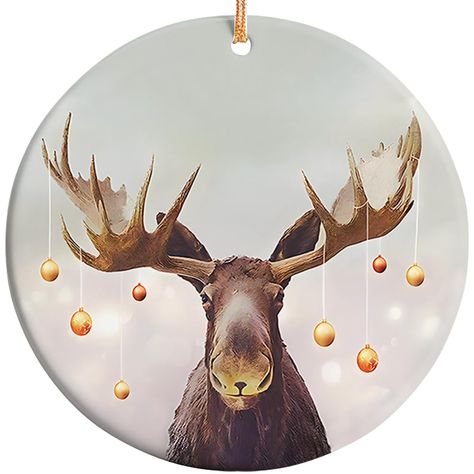 PRICES MAY VARY. High-Quality Ceramic Craftsmanship: Expertly crafted from premium ceramic, this Moose Christmas Ornament features a smooth and glossy finish, ensuring a durable and elegant addition to your holiday decor. Charming & Unique Design: Featuring an adorable moose design, this ornament brings a touch of rustic wilderness and festive cheer to your Christmas tree, making it a perfect choice for those who love nature-inspired decorations. Perfect Size for Any Display: With its ideal size Log Slice Crafts, Friends Ornaments, Winter Tree Decorations, Moose Christmas, Moose Hunting, Tree Keychain, Moose Decor, Ornaments For Christmas Tree, Christmas Moose