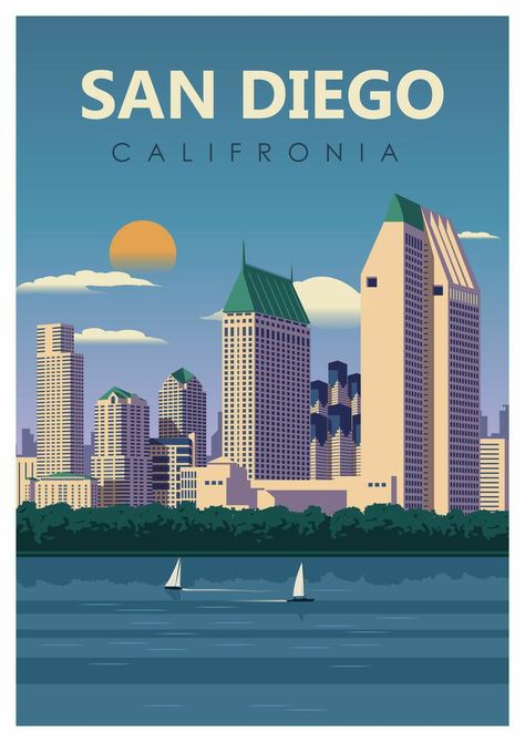 Vintage Travel Posters Art Deco, Travel Calendar, Vacation List, San Diego Art, San Diego City, State Posters, San Diego Travel, Tourism Poster, California Print