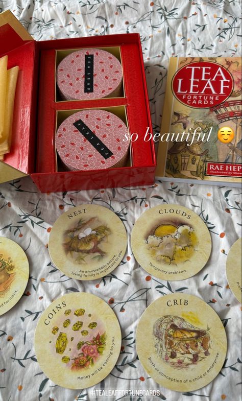 Tarot cards Tea Leaf Fortune Cards, Tea Leaf Oracle Cards, Tea Leaf Reading Symbols, Divination Tea, Card Divination, Tea Leaf Reading, Fortune Cards, Psychic Intuition, Leaf Cards