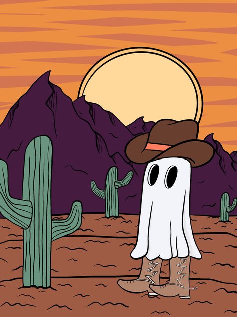 Ghost Cowboy, Cowboy Ghost, Halloween Fest, Invisible Ink, Illustration Procreate, Paint Ideas, Western Art, Shooting Stars, Transfer Paper