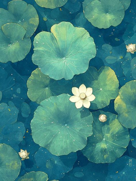 Water Lily Top View, Lilly Pad Drawings, Lotus Pond Illustration, Lilypad Illustration, Lily Pad Wallpaper, Pond Rug, Lily Pad Drawing, Tattoo Apprenticeship, Flat Art